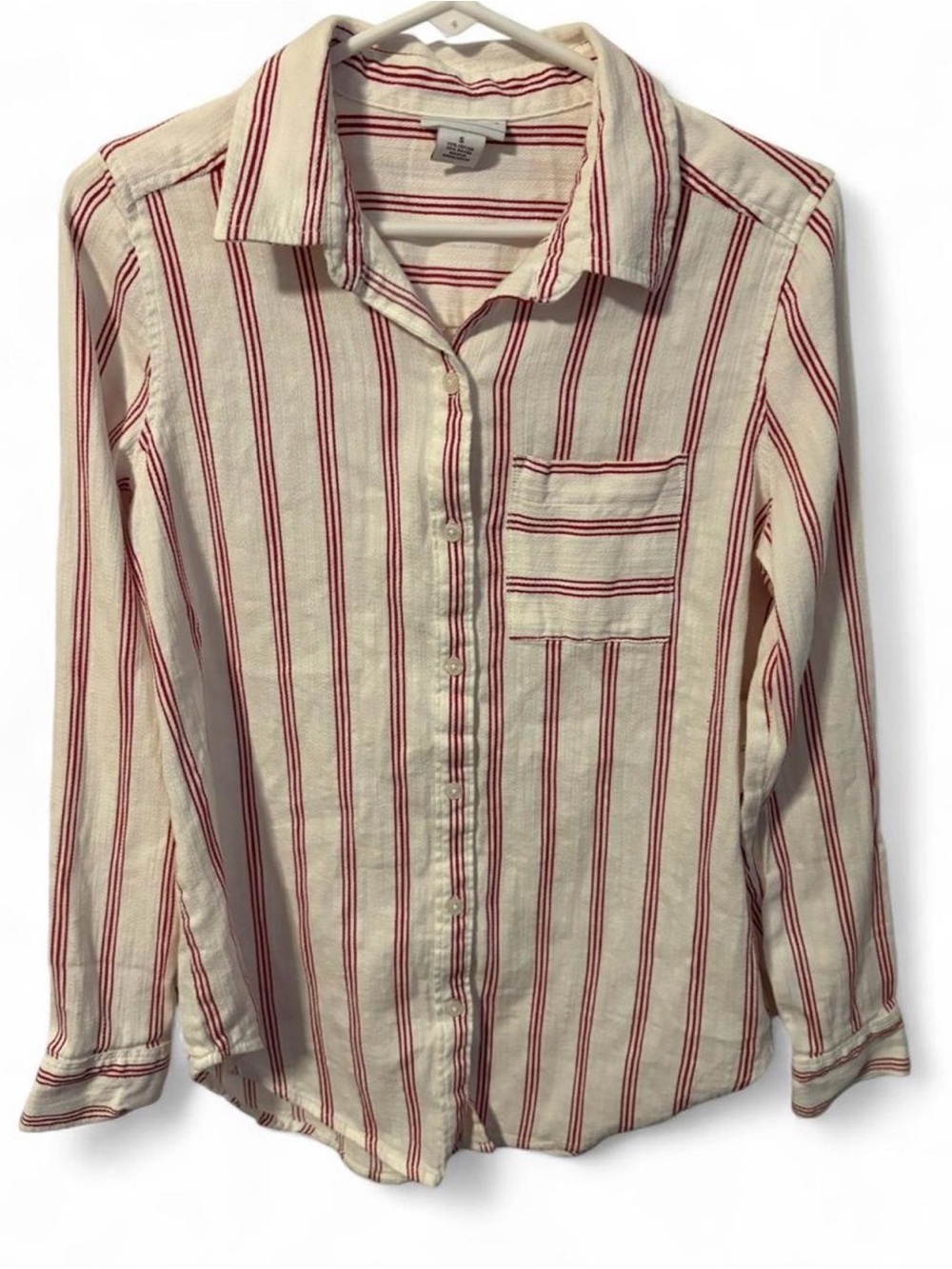 NWT Liz Claiborne Button Down Shirt Red White Vertical Stripe Women's Small S